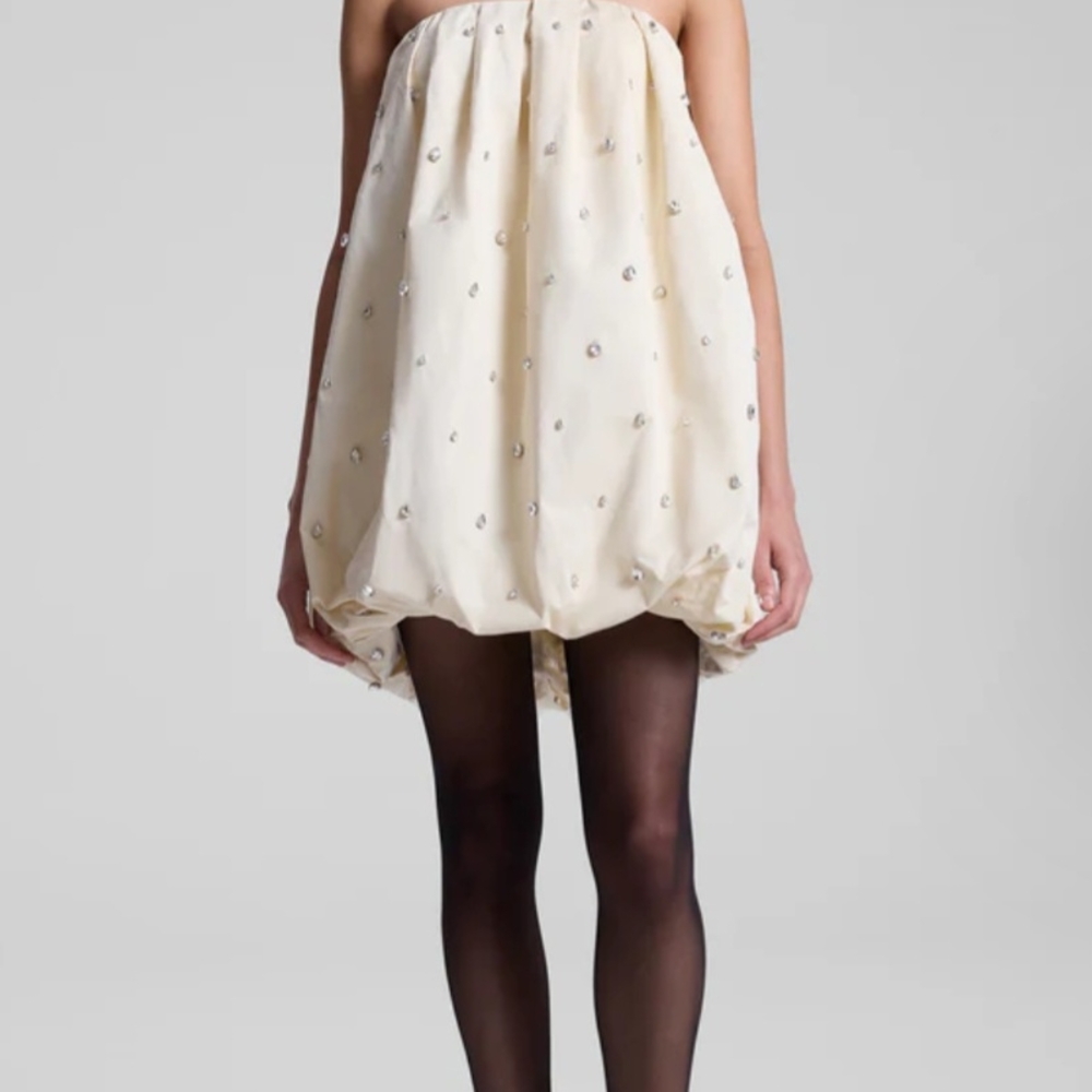 A.L.C. Hollow Strapless Embellished Cream Mini Dress